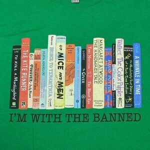 Banned books x St Patrick's Day green shirt